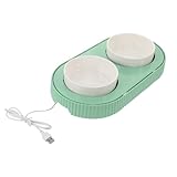 FIXOSHEE Beheizter Keramik Katzennapf Doppelnapf Abnehmbar Innen Wärmehaltender Futter und Wasserspender für Katzen und Kleine Hunde