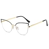 kachawoo Anti-blaues Licht   Gläser   Für Frauen Männer Halb randlose Cat Eye Brillen Metallrahmen Prescription Brillen (gold black frame)