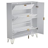 UEV Schuhschrank mit 2 Klappen und 2 Türen, 110x24x120cm, Schuhkommode, Schuhschrank weiß, Schuhkipper schmal, Schrank Flur Schuhkommode im Flur, platzsparend