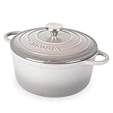 Gusseisen-Topf mit Deckel – Emaille-Schmortopf mit Antihaft, Ofenfest bis 260°C – Robuster Dutch Oven Kochgeschirr – Grau, 4.7 Liter, 24 cm – von Nuovva