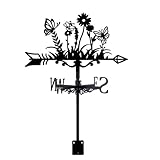 SUPERDANT Wetterhahn Mit Blumen Garten Wetterhahn fürs Dach Blumen Wetterfahne Aus Metall Wetterfahnen Aus Schwarzem Eisen Dekorative Wetterhahn Für Den Garten Für Dach Hof Terrasse Außendekoration