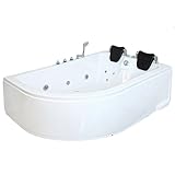 Whirlpool Badewanne Bali | Eckbadewanne mit 14 Massage-Düsen, Armaturen & XXL-Kopfstützen | Maße: 180 x 120 cm | Für rechte Eckmontage | Spa-Badewanne für 2 Personen