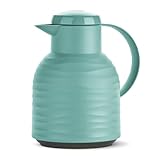 Emsa Samba Wave Isolierkanne, 1 Liter, Thermoskanne mit Quick-Press Verschluss zum einfachen Öffnen, 100% dicht, hält 12h heiß, 24h kalt, Made in Germany, Puder-Grün, N40108