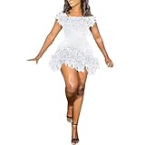 Damenkleid für Zeremonie mit Glitzer, Vintage-Kleid, Damen, mit hohem Schlitz, Rockabilly, Kostüm, Karneval, kurz, Minikleid, Brautkleid, Abendkleid, Urlaub, Strand, Weiß, M