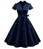 Timormode Cocktailkleid Damen Rockabilly Kleider Damen Festlich Abendkleid Kurz Vintage Kleider Damen 50er Jahre Kleider Damen Navy L
