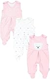 TupTam Baby Mädchen Strampler mit Fuß 3er Pack, Farbe: Bärchen Rosa Weiß Apricot, Größe: 56