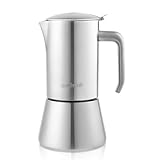 wedrink Espressokocher mit ergonomischem Griff, Mokkakanne aus 304 Edelstahl, Espressomaschine, silberfarben (9 Tassen)