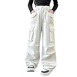 Schneeanzug Lässiger Overall für Mädchen Frühling, und Modelle für mittlere und große mit großen Personalisierte gerade Retro-Hose Trendiger und lockerer lässiger Overall Leggings (White, 12-13 Years)
