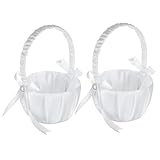 Juwacoo 2 Stück Satin Blumenmädchen Korb mit Schleife, Hochzeit Körbchen Hochzeitsdeko, Flower Girl Baskets Blumenkorb Hochzeit Streukörbchen Korb flower Basket Stand für Hochzeitszeremonie
