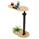 Beistelltisch C Form 360° Rotierbarer und Höhenverstellbar Sofatisch Kleiner Tisch Bambusholz und Metall Couchtisch für Schmale Räume, Beistelltisch Couch Holz für Wohnzimmer, Schlafzimmer