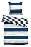 TOM TAILOR 0049769 Bettwäsche Garnitur mit Kopfkissenbezug Baumwoll Linon - Casual Stripe 1x 135x200 cm + 1x 80x80 cm, Indigo Blue