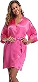 WJLYDM Damen Satin Bademantel Satin Robe Weibliche Intim Dessous Nachtwäsche Seidig Braut Hochzeit Geschenk Casual Kimono Bademantel Kleid Nachthemd Sexy Nachtwäsche FüR Spa Und Hotel(Rose,XXXL)