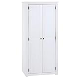 CARO-Möbel Kleiderschrank Paulo aus Kiefer massiv mit großem Fach und Kleiderstange, Schrank im Landhausstil mit Griffen aus schwarzem Metall