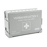 Betriebsverbandkasten C grau nach neuer DIN 13157:2021 mit Wandhalterung - gemäß ASR - Verbandskasten - Erste-Hilfe-Kasten - Koffer für Betriebe & Baustellen - Wandmontage - Verbandkasten - First aid