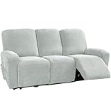 ZRCYXDW Weiche Stretchhusse für Relaxsessel, Spandex Sesselschoner für Fernsehsessel 8 Stück Stretch Sesselbezug mit Seitentasche Waschbar Sofabezug-Hellgrau-3 Sitzer