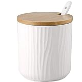 MAGICVOGEL Zuckerdose Gewürzdose aus Keramik 8.5x8cm Gewürzgläser Gewürzbehälter mit Deckel und Löffel Marmeladendose Vorratsdose für Küche Esszimmer Café (Weiß)