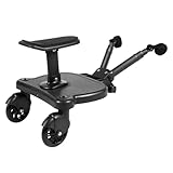 BJTDLLX Buggy Board mit Sitz Trittbrett für Kinderwagen Universal, Buggyboard Kinderwagenbrett mit 360° Drehen Räder für 3-7 Jahre, Belastbarkeit 55lbs