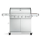 BURNHARD® Gasgrill 6-Brenner inkl. BACKBURNER, 900°C Infrarot-Keramikbrenner, Seitenkochfeld, Gusseisen-Grillrost, Grillabdeckung, Edelstahl Grillwagen, klappbare Seitentische – Fat FRED Deluxe