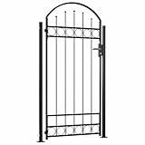 vidaXL Zauntor Gewölbte Spitze 2 Pfosten Gartentor Metalltor Hoftor Tor Pforte Gartenpforte Gartentür Zauntür Tür Einzeltor 105x204cm Schwarz