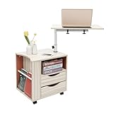 PINYELIN Nachttische mit Verstellbarer Höhe, Nachttisch mit 2 Schubladen und offenen Regalen, Mobiler Beistelltisch mit Rädern für Schlafzimmer, Wohnzimmer,Rechteckig White Maple