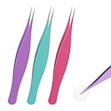 3 Stück Pinzette Spitz, Pinzette für Eingewachsene Haare, Edelstahl Präzisionspinzette für Frauen und Männer, Spitze Nadelpinzette zum Entfernen von Gesichtshaaren und Mitessern (Blau Lila Rosa)