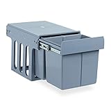 Relaxdays Einbaumülleimer Küche, Auszug, Duo je 15 Liter, Müllsystem Unterschrank, Kunststoff, HBT 35 x 34 x 48 cm, grau