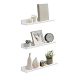 SONGMICS Wandregal, Schweberegal, 3er Set, 10 x 38 cm, Wandboard für Bilderrahmen und Bücher, Bilderregal für Wohnzimmer, Schlafzimmer, Bad, Küche, mattweiß LWS38WT