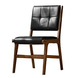 Schreibtischstuhl aus Massivholz mit modernem weichem Esszimmerstuhl-Design, für Zuhause, Büro, Restaurant, Hotel und Schlafzimmer, hohe Rückenlehne, mit einfacher Leder-Rückenlehne, Schwarz A