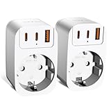 THUNIX Doppelstecker für Steckdose, Steckdosenleiste mit USB C PD 20W, Kompakt Steckdosenadapter mit 3 USB(2 Typ-C) (2 Stück)