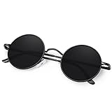 KANASTAL Runde Sonnenbrille Herren Vintage Rund Retro Damen Polarisiert Hippie Rave Sonnenbrille mit Metallrahmen 100% UV-Schutz Party Brille Schwarz