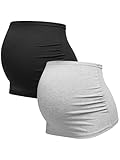 Herzmutter Bauchband Schwangerschaft - 2er-Set - Baumwolle - Umstands-Bauchbänder - Rückenwärmer-Shirtverlängerung - 6000 (Schwarz/Grau, S)
