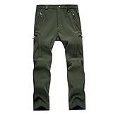 Fleece-gefütterte Wanderhose für Herren, wasserdichte Softshell-Hose, gepolsterte Wander-Skihose mit Reißverschlusstaschen, Fleece-gefütterte Hose, Outdoor-Skihose mit mehreren Taschen,