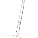 Hailo S80 ProfiStep Duo Alu-Schiebeleiter - 2 x 15 Sprossen belastbar bis 150 kg - Rastsystem mit Anhebesicherung - sprossenweise höhenverstellbar - Aluleiter Made in Germany - rostfrei - Silber