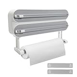 Segvi wandrollenhalter küche3-in-1 Aufgerüsteter magnetischer Saugnapf Folienspender，frischhaltefolienspender mit küchenrollen Halter， A Rolle 50M Plastikfolie,weiß