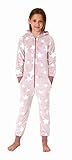 Normann Mädchen Schlafanzug Jumpsuit Overall in Sterneoptik aus kuschelig warmen Coralfleece, Farbe:rosa, Größe:152