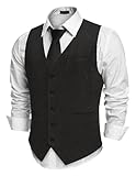 COOFANDY Weste Herren Anzugweste für Herren V-Ausschnitt Anzugweste Herren Regular Fit Herren Weste Elegant Business Herrenweste Hochzeit Schwarz XL