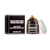 lmoncom Schwarze Seife mit Arganöl und Rose Tiefenreinigung Körperpeeling Feuchtigkeit Spendende Seifenstück