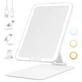 FANCYSEEU Kosmetikspiegel mit Beleuchtetung, 1500mAh Wiederaufladbar Touchscreen Schminkspiegel, 3 Farben Dimmbarer Faltbar Tischspiegel, Ultraschlank Tragbarer Reisespiegel (Weiß)
