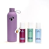 LiqVits All-In: Wellbeing Supplement Starter Set (Vitamine, Minerals, Postbiotika) - 50 Tage, Geschmacksneutral, flüssig - Ohne Zuckerzusatz & Farbstoff + Trinkflasche (3x 150 ml + 750ml) (Lila)