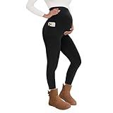 QGGQDD Thermo Umstandsleggings Damen mit Taschen High Waist Schwangerschaft Winter Blickdicht Warme Umstandsmode Leggings Sport Für Schwangere（Schwarz,M）