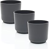 idea-station Sati Blumentopf Set 3 x 13 cm - anthrazit - bruchsichere Blumentöpfe aus Plastik für verschiedenste Pflanzen, Blumen - Matte Übertöpfe für innen und außen