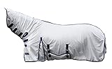 HKM 7076 Fliegendecke Lyon mit festem Halsteil, Fliegenschutzdecke Pferdedecke, Silber, 135 cm