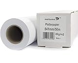 Netuno 1 Rolle Inkjet-Plotterpapier 80g 841 mm x 50 m 50 mm 2 Zoll Kern Zeichenrollen Weiß Matt Unbeschichtet Hochwertiges Zeichen Papier für Baupläne technische Zeichnungen Engineering Papier CAD