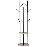 HOOBRO Garderobenständer, Freistehender Kleiderständer, Garderobe in Baumform mit 8 Haken, 2 Runde Ablagen, für Kleidung, Hut, Tasche, Wohnzimmer, Schlafzimmer, Büro, Greige-Schwarz EBG33YM01
