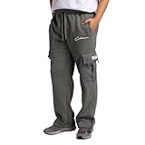 Cargo Jogginghose Herren Stretch Atmungsaktiv Sweathose Geradem Schnitt Freizeithose Jogger Einfarbig Trainingshose Herbst Bundgummi Elastische Hosen Relaxing Hose Grau XXL