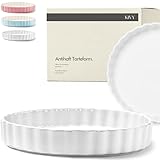 KIVY Tarte & Quicheform Keramik 28cm - Antihaftbeschichtete Tarteform 28 cm rund - Tarteform Keramik 28 cm - Tarteformen & Quicheformen - Obstbodenform 28cm - Quiche Backform Weiß