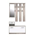 FORTE Foxi Kompaktgarderobe inklusive Spiegel, Holzwerkstoff, Sandeiche Dekor, 97.5 x 25 x 180 cm