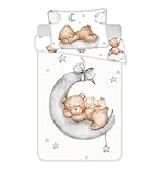 Jerry Fabrics Babybettwäsche Set Schlafender Bär, 100 x 135 cm Bettbezug, 40 x 60 cm Kissenbezug, 100% Baumwolle, Weiß