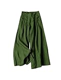 SCUSTY Damen Culottes Weites Bein Leinen Palazzo Hose Hohe Taille Capris Cropped Hose, Army Grün, Groß
