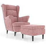 vidaXL Ohrensessel mit Hocker Armlehnen Fernsehsessel Polstersessel Loungesessel Wohnzimmersessel TV Sessel Ruhesessel Relaxsessel Rosa Samt